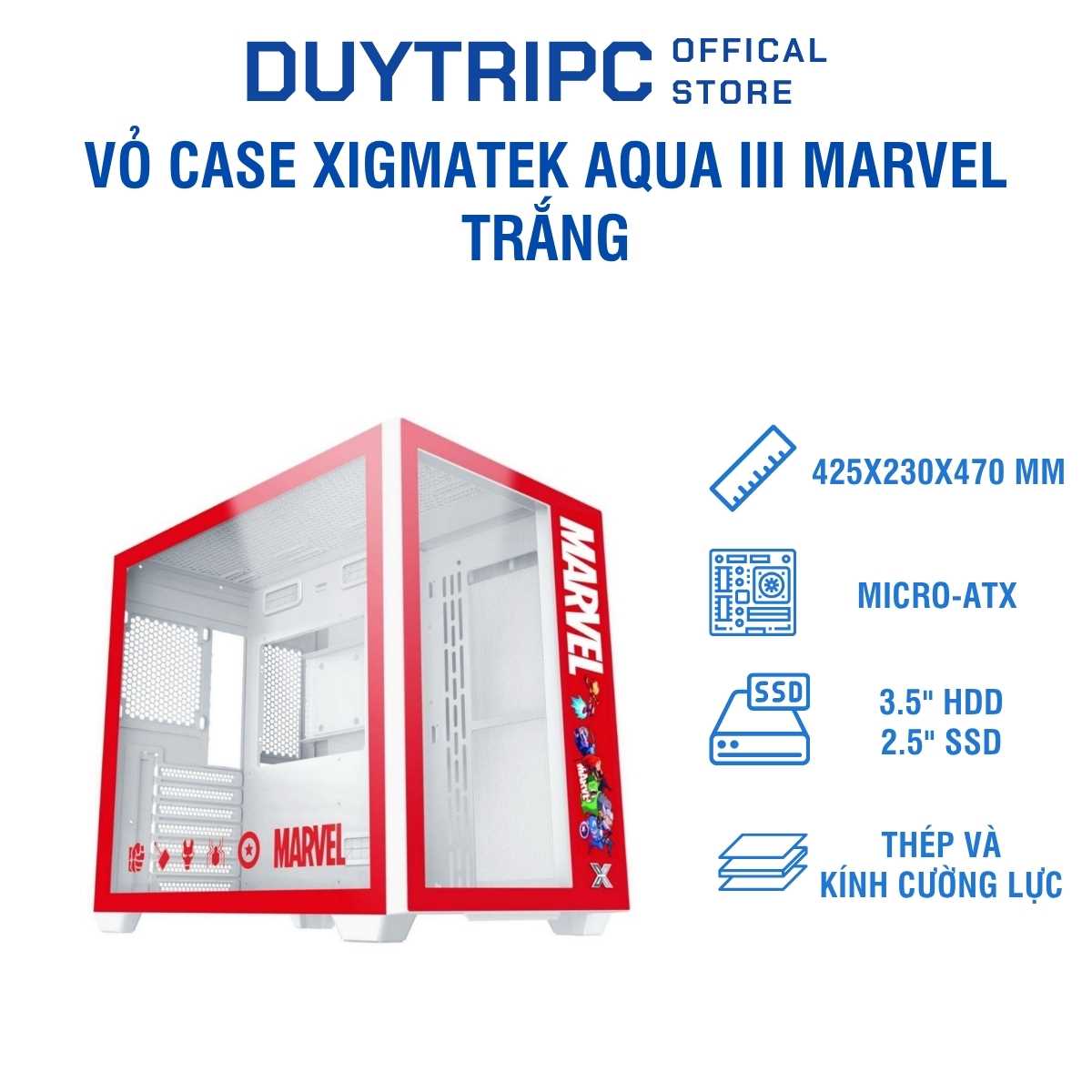 Vỏ Case Xigmatek Aqua III MV Trắng – Thiết Kế Gaming Cao Cấp, Kính Cường Lực, Hỗ Trợ Tản Nhiệt AIO
